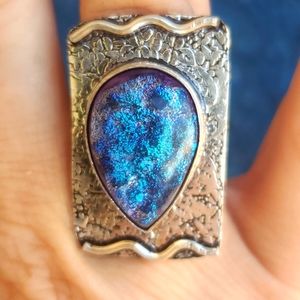 New Dichroic Glass 925 Silver Ring.